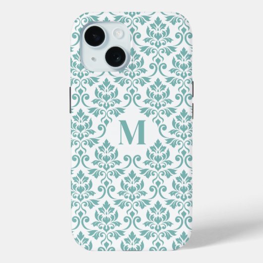 Feuille Damask Blauwgroen Pattern (Aangepast) Case-Mate iPhone Case (Achterkant)