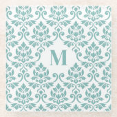 Feuille Damask Blauwgroen Pattern (Aangepast) Glazen Onderzetter (Voorkant)