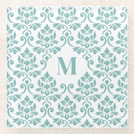 Feuille Damask Blauwgroen Pattern (Aangepast) Glazen Onderzetter (Voorkant)