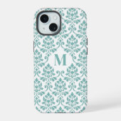 Feuille Damask Blauwgroen Pattern (Aangepast) iPhone 15 Case (Achterkant)