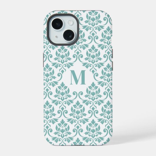 Feuille Damask Blauwgroen Pattern (Aangepast) iPhone 15 Case (Achterkant)