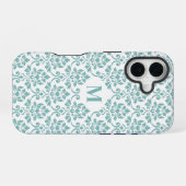 Feuille Damask Blauwgroen Pattern (Aangepast) iPhone 16 Hoesje (Achterkant horizontaal)