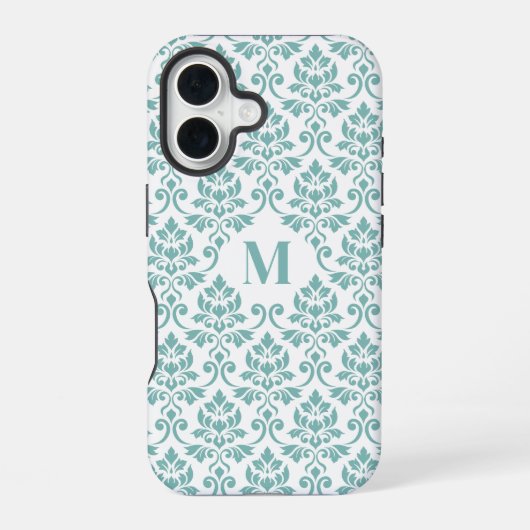 Feuille Damask Blauwgroen Pattern (Aangepast) iPhone 16 Hoesje (Achterkant)