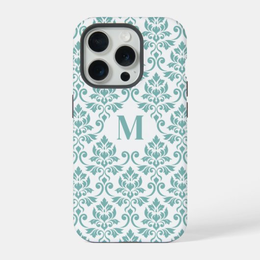 Feuille Damask Blauwgroen Pattern (Aangepast) iPhone Hoesje (Achterkant)