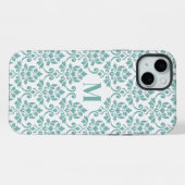 Feuille Damask Blauwgroen Pattern (Aangepast) iPhone Hoesje (Achterkant horizontaal)