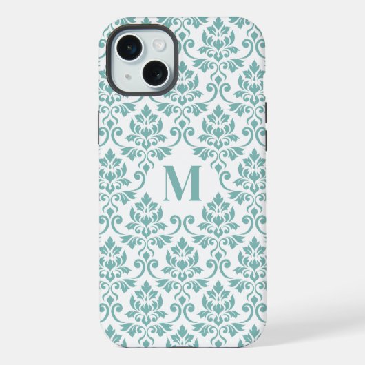 Feuille Damask Blauwgroen Pattern (Aangepast) iPhone Hoesje (Achterkant)