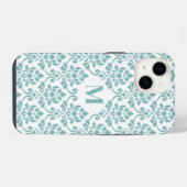 Feuille Damask Blauwgroen Pattern (Aangepast) iPhone Hoesje (Achterkant horizontaal)