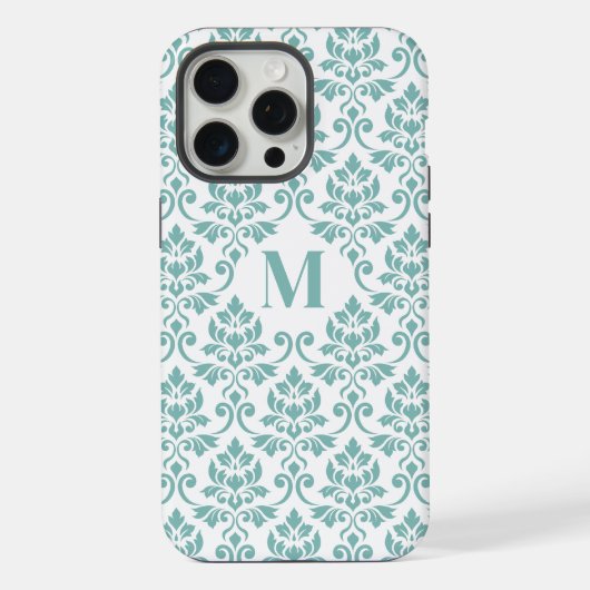 Feuille Damask Blauwgroen Pattern (Aangepast) iPhone Hoesje (Achterkant)