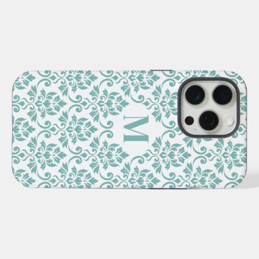 Feuille Damask Blauwgroen Pattern (Aangepast) iPhone Hoesje (Achterkant horizontaal)