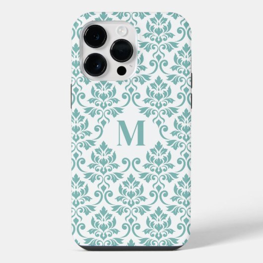 Feuille Damask Blauwgroen Pattern (Aangepast) iPhone Hoesje (Achterkant)