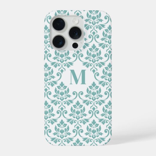 Feuille Damask Blauwgroen Pattern (Aangepast) iPhone Hoesje (Achterkant)