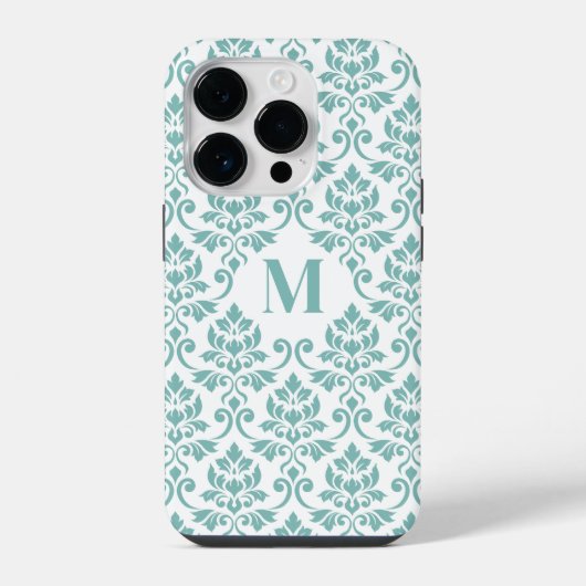 Feuille Damask Blauwgroen Pattern (Aangepast) iPhone Hoesje (Achterkant)