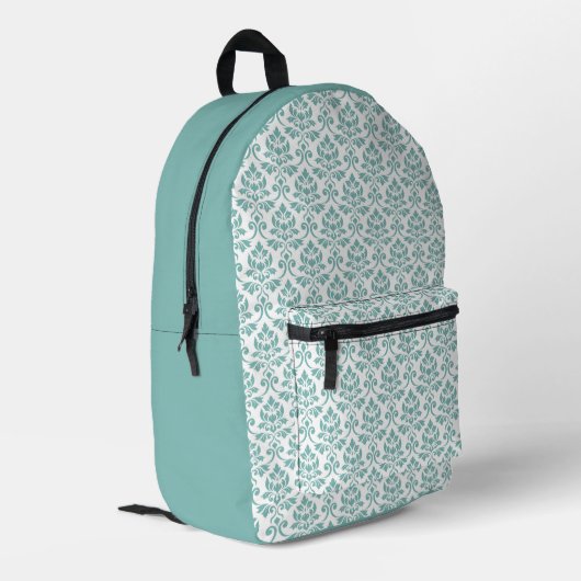 Feuille Damask Blauwgroen Pattern Bedrukte Rugzak (Achterkant Hoek Links)