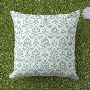 Feuille Damask Blauwgroen Pattern Buitenkussen
