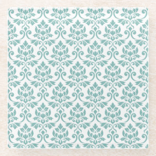 Feuille Damask Blauwgroen Pattern Glazen Onderzetter