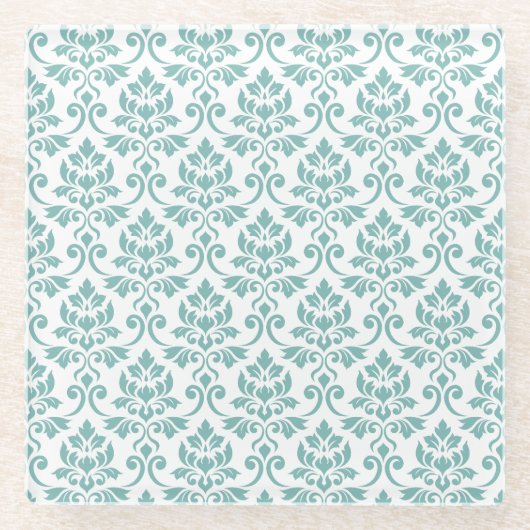 Feuille Damask Blauwgroen Pattern Glazen Onderzetter (Voorkant)
