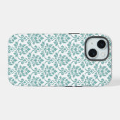 Feuille Damask Blauwgroen Pattern iPhone 15 Case (Achterkant horizontaal)