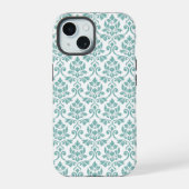 Feuille Damask Blauwgroen Pattern iPhone 15 Case (Achterkant)