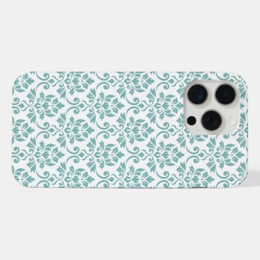 Feuille Damask Blauwgroen Pattern iPhone Hoesje (Achterkant horizontaal)
