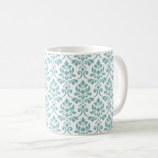 Feuille Damask Blauwgroen Pattern Koffiemok (Voorkant rechts)