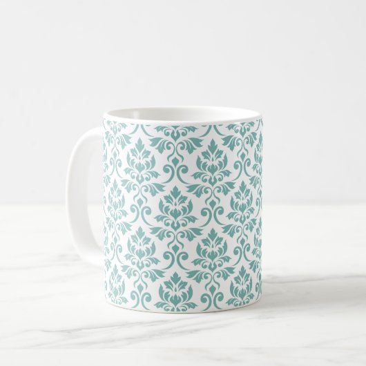 Feuille Damask Blauwgroen Pattern Koffiemok (Voorkant links)