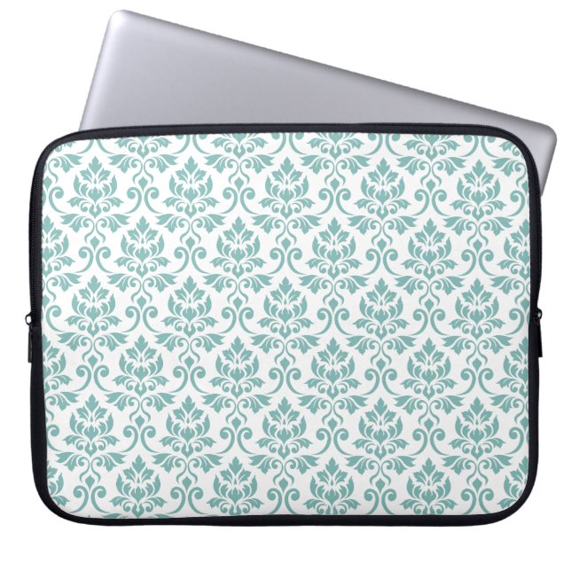 Feuille Damask Blauwgroen Pattern Laptop Sleeve (Voorkant)