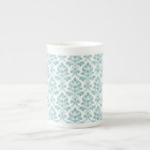 Feuille Damask Blauwgroen Pattern Porselein Kop (Voorkant)