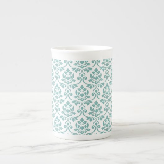 Feuille Damask Blauwgroen Pattern Porselein Kop (Voorkant)