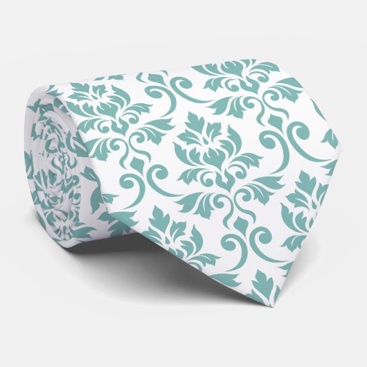 Feuille Damask Blauwgroen Pattern Stropdas (Opgerold)