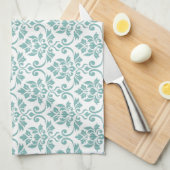 Feuille Damask Blauwgroen Pattern Theedoek (Quarter Fold)