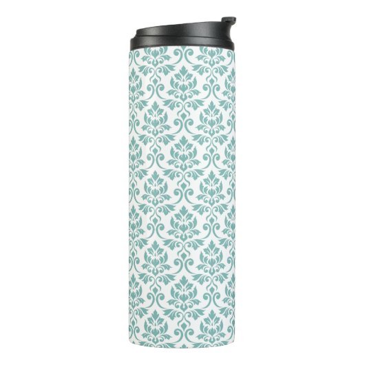 Feuille Damask Blauwgroen Pattern Thermosbeker (Gedraaid links)