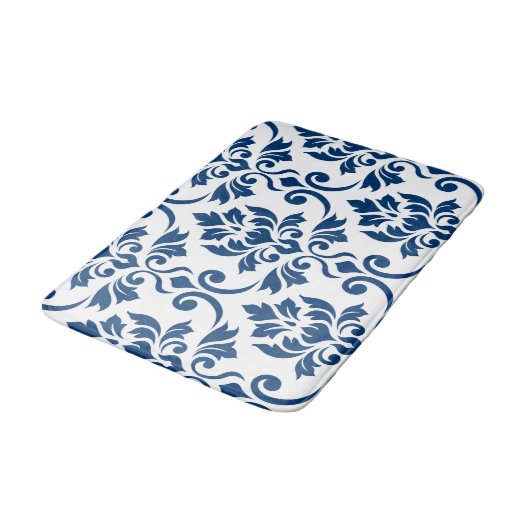 Feuille Damask LG Pattern Donkerblauw op Wit Badmat (Gekanteld)
