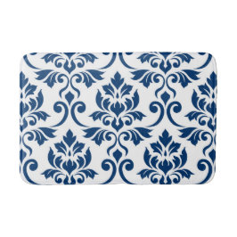 Feuille Damask LG Pattern Donkerblauw op Wit Badmat