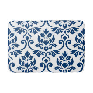 Feuille Damask LG Pattern Donkerblauw op Wit Badmat