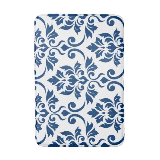 Feuille Damask LG Pattern Donkerblauw op Wit Badmat (Voorkant Verticaal)