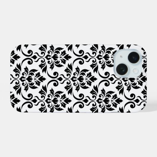 Feuille Damask LG Pattern Zwart op Wit iPhone 15 Case (Achterkant horizontaal)