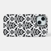 Feuille Damask LG Pattern Zwart op Wit iPhone 15 Case (Achterkant horizontaal)