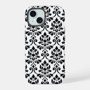 Feuille Damask LG Pattern Zwart op Wit iPhone 15 Case