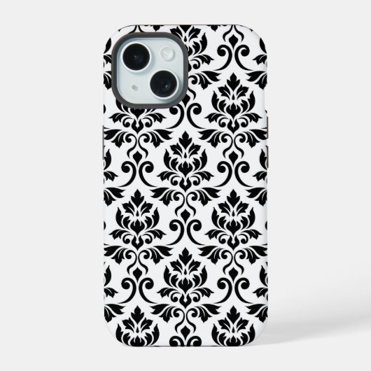 Feuille Damask LG Pattern Zwart op Wit iPhone 15 Case (Achterkant)