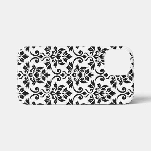 Feuille Damask LG Pattern Zwart op Wit iPhone Hoesje (Achterkant horizontaal)