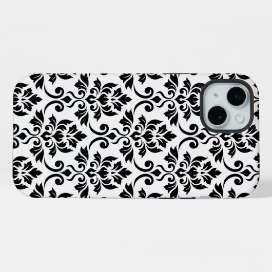 Feuille Damask LG Pattern Zwart op Wit iPhone Hoesje (Achterkant horizontaal)