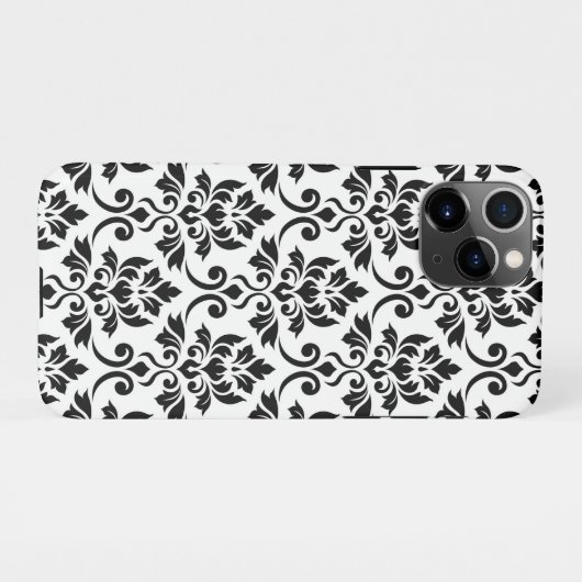 Feuille Damask LG Pattern Zwart op Wit iPhone Hoesje (Achterkant horizontaal)