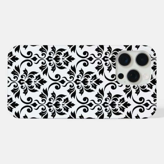Feuille Damask LG Pattern Zwart op Wit iPhone Hoesje (Achterkant horizontaal)