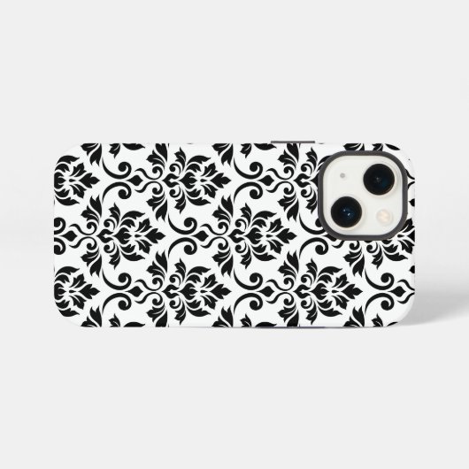 Feuille Damask LG Pattern Zwart op Wit iPhone Hoesje (Achterkant horizontaal)