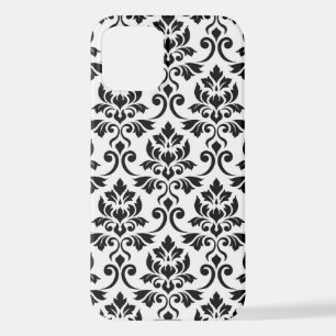 Feuille Damask LG Pattern Zwart op Wit iPhone 12 Hoesje