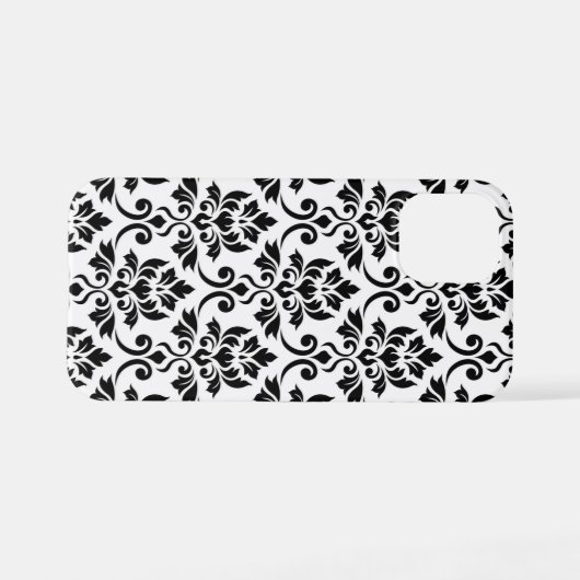 Feuille Damask LG Pattern Zwart op Wit iPhone Hoesje (Achterkant horizontaal)