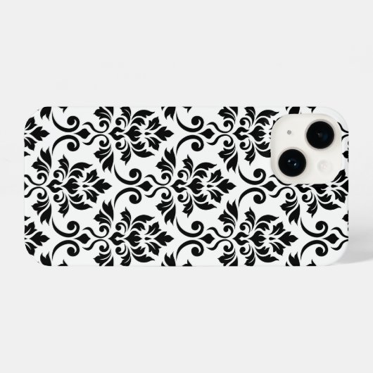 Feuille Damask LG Pattern Zwart op Wit iPhone Hoesje (Achterkant horizontaal)