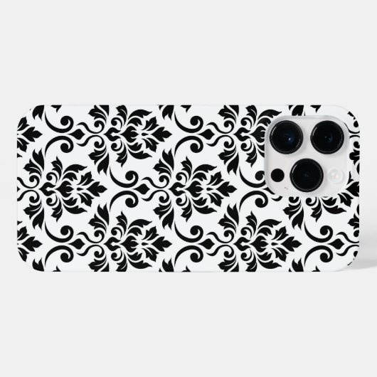 Feuille Damask LG Pattern Zwart op Wit iPhone Hoesje (Achterkant horizontaal)