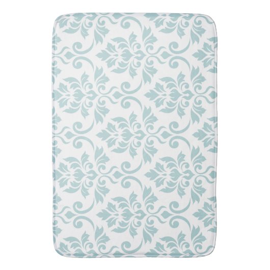 Feuille Damask Patroon Ei Blauw op Wit Badmat (Voorkant Verticaal)