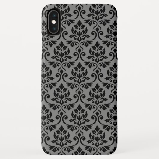 Feuille Damask Pattern Black op Grey Case-Mate iPhone Case (Achterkant)
